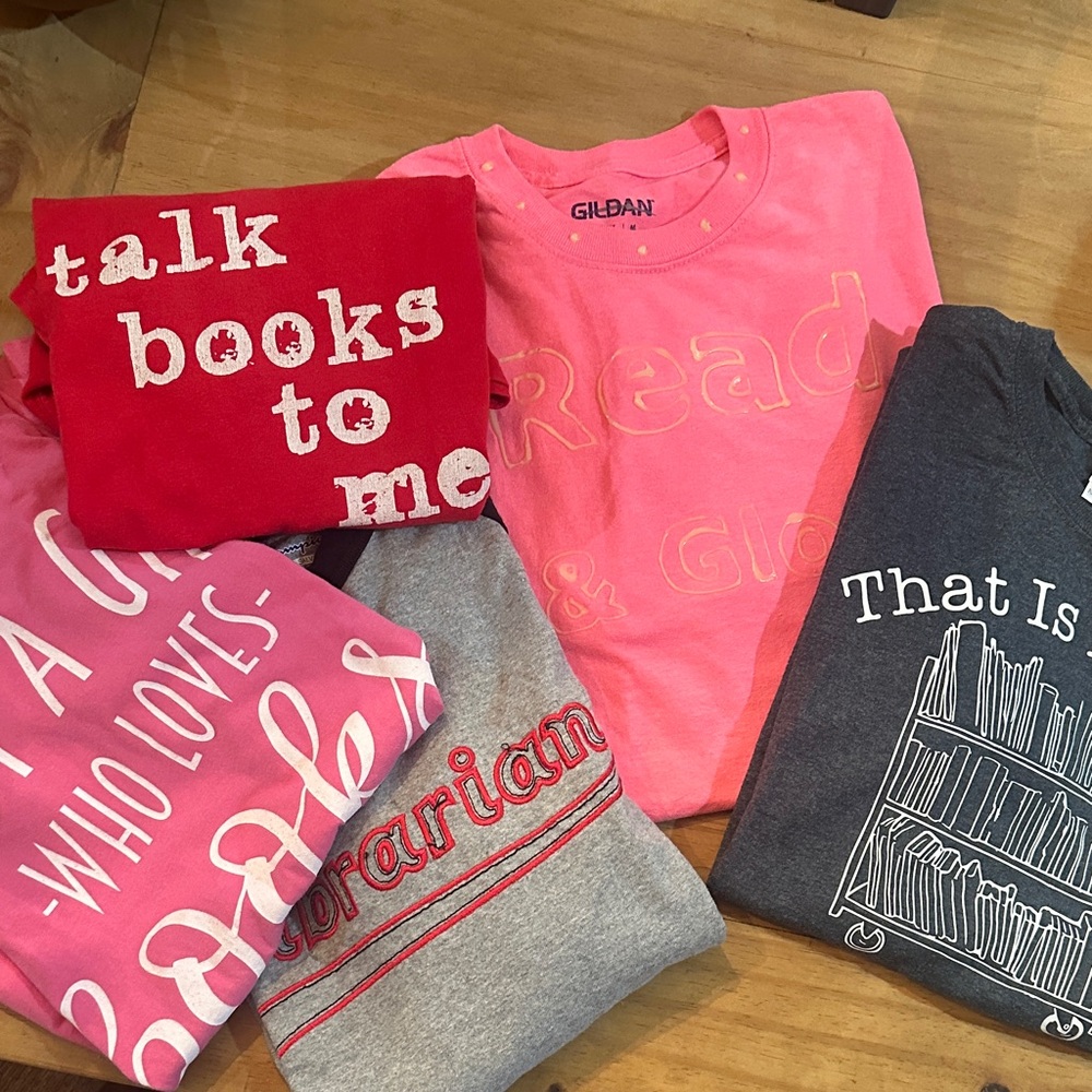 Librarian Book lover avid reader Woman Tees in Pink, Red, Gray, glow in the dark